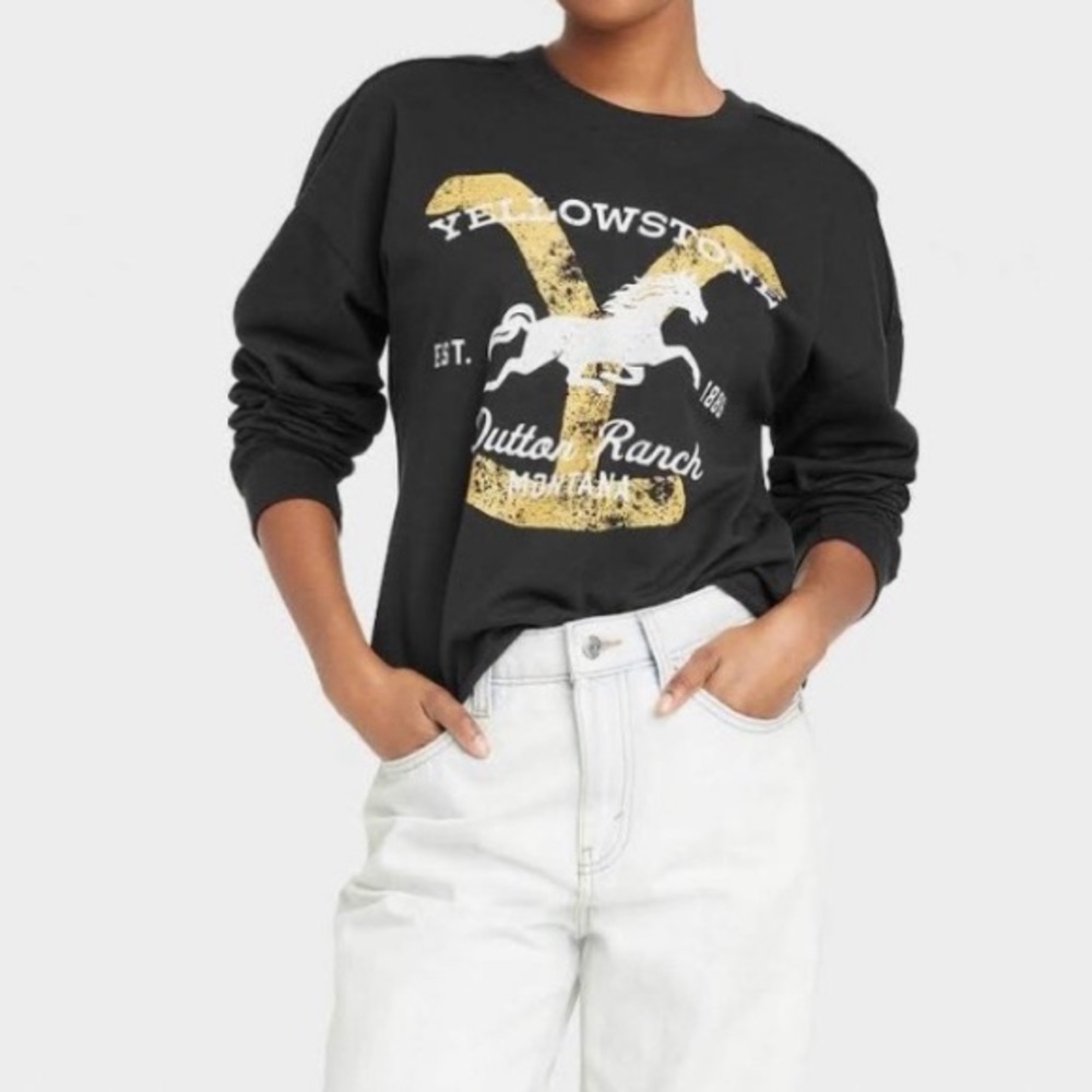 Yellowstone Dutton Ranch Graphic Sweatshirt - Black Size L Black✨NWT